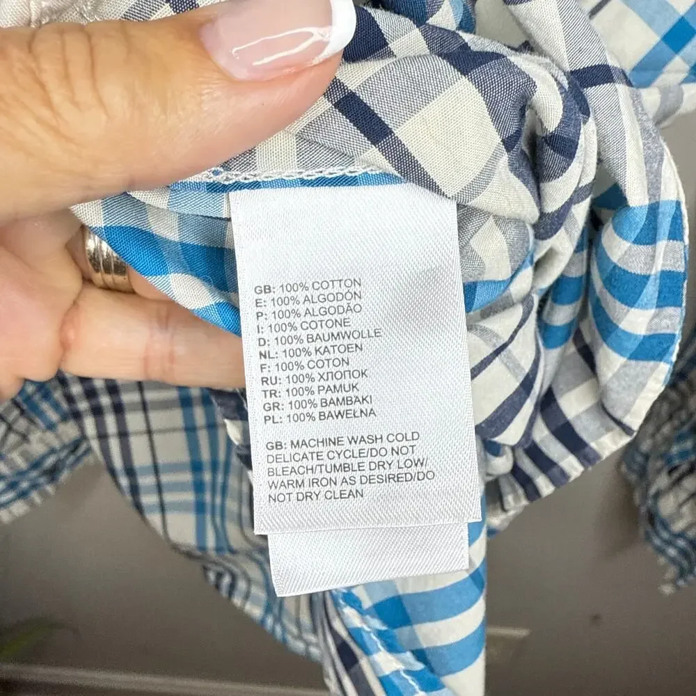 The North Face Men's Blue & White Plaid Two Pocket Button Front Shirt Size Large